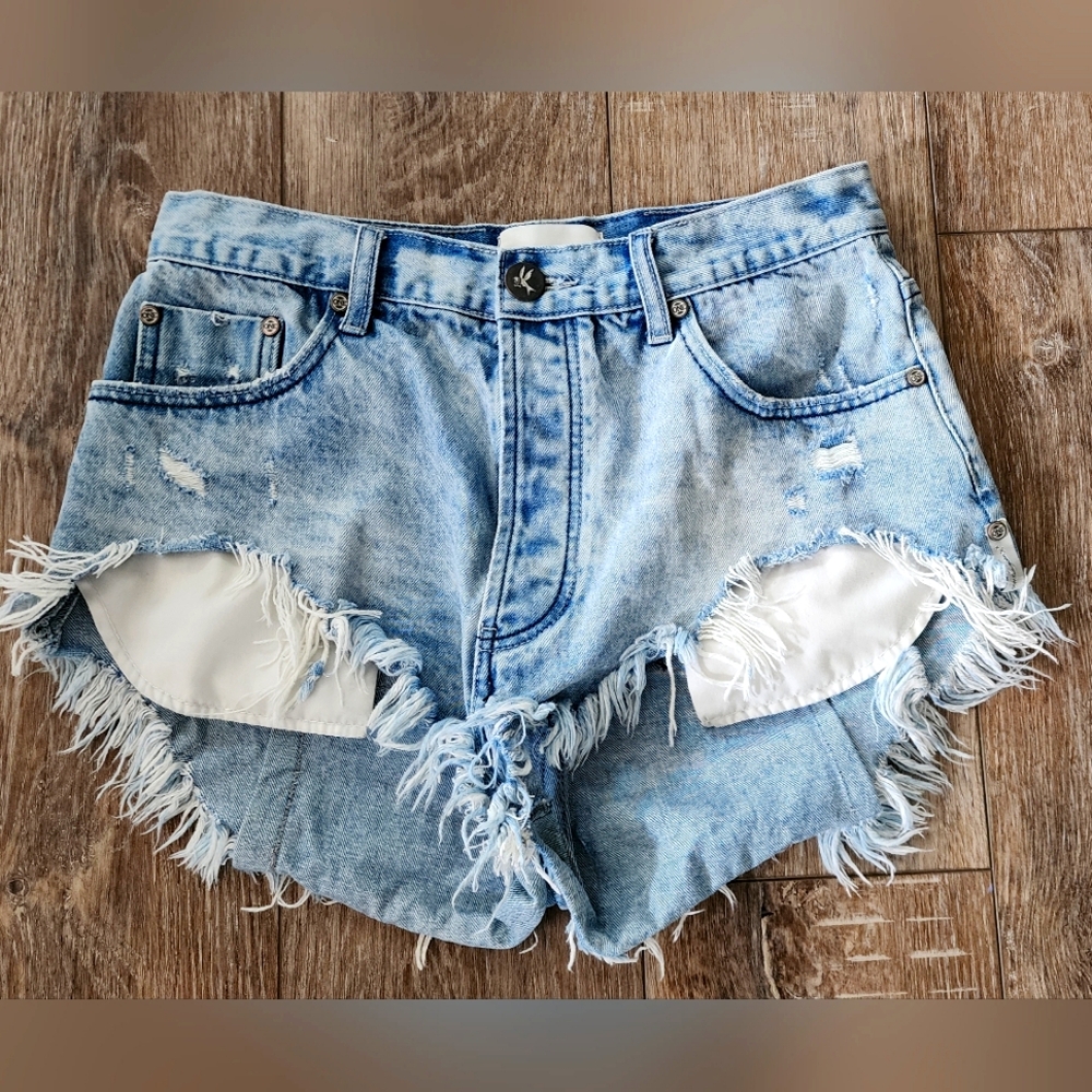 One Teaspoon Light Blue Distressed Jean Shorts